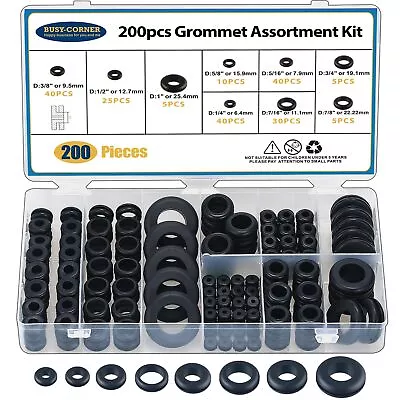 200 Pieces Hollow Rubber Grommet Firewall Hole Plug Assortment Kit 1/4  5/16  3/ • $13.79