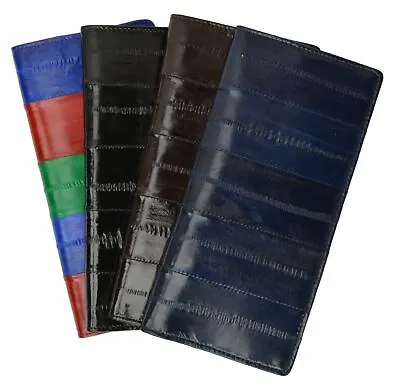 Eel Skin Leather Basic Checkbook Cover Long Wallet For Men Women • $24.91