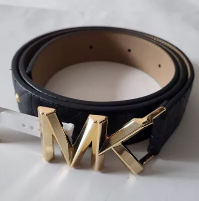 MICHAEL KORS MK Buckle Logo Belt Monogram Print Vanilla White Black Size S L • $29.89