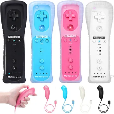 Built In Motion Plus Remote Controller Nunchuck + Case For Nintendo Wii/Wii U • $16.99