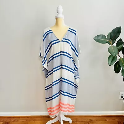 Echo New York Design Fringed V-neck Poncho Swimsuit Cover Up One Size Striped • $30