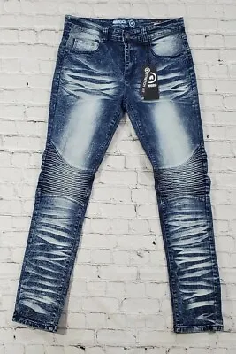 Mecca Stretch Fit Jeans Acid Crinkle Moto Lines Skinny MC-MJ501 MENS SIZE 34 • $22.98