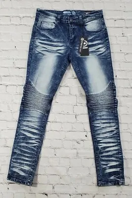 Mecca Stretch Fit Jeans Acid Crinkle Moto Lines Skinny MC-MJ501 MENS SIZE 36 • $22.98