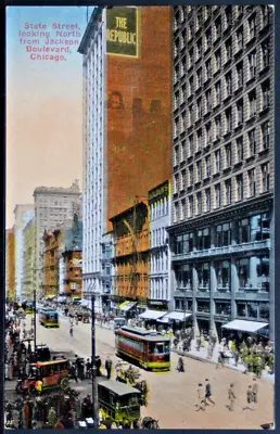Trolley - State Street In Chicago Ill With Horse Drawn Wagons  PC2602 • $4