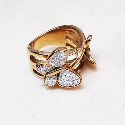 Steel By Design Goldtone Plated Stainless Steel Crystal Butterfly Ring Sz 5 Qvc • $25.49