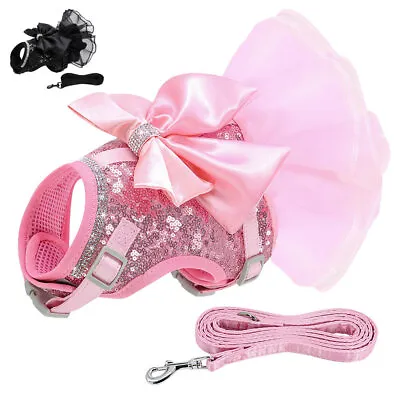 £13.19 • Buy Fancy Bling Dog Cat Harness Vest And Lead Cute Bow Tie Soft Mesh Princess Dress