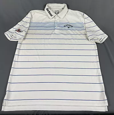 Callaway Golf Shirt Polo Tour Issue Odyssey Logo Medium White Striped W59 • $39.94