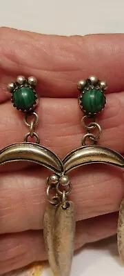 Vintage Southwestern Sterling Silver & Malachite Earrings Rare Unusual 2  Long • $45