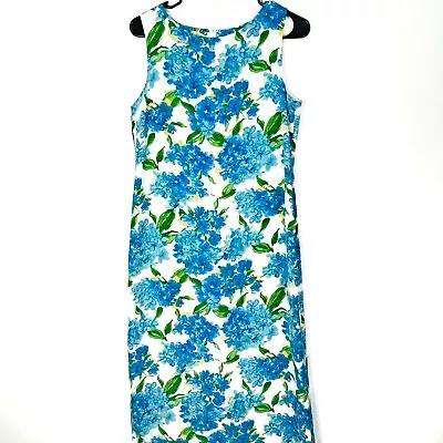 Vintage 90s Y2K Talbots 100% Silk Floral Dress 90s Sz 8 Petite Blue Green White • $29.95