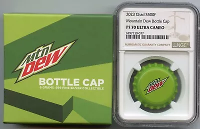 2023 Mountain Dew Bottle Cap .999 Silver 6g Chad Coin NGC PF70 Mtn Dew - JP444 • $74.95