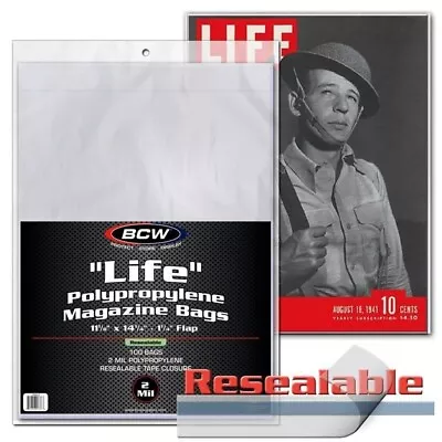 100 Resealable BCW Life Magazine Bags Poly Sleeves Safe Storage Anti Scratch New • $24.98