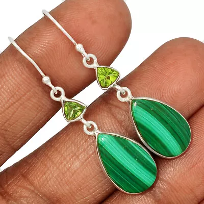 Natural Malachite - Congo & Peridot 925 Sterling Silver Earrings Jewelry CE26678 • $11.99