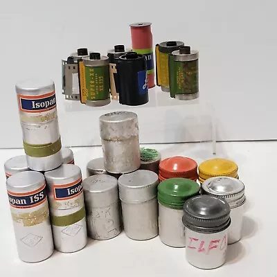 Lot Of 15 VTG Metal Aluminium Film Canisters And 7 Film Rolls Kodak Isopan ISS • $29.89