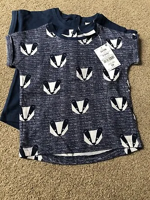 Next Baby Boy Badger Blue T-shirts 2 Pack 9-12 Months • £9