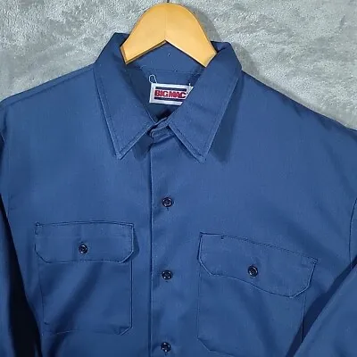 Vintage Big Mac Workwear Mens Large 16-16.5 Blue Long Sleeve Button Work Shirt • $16.99