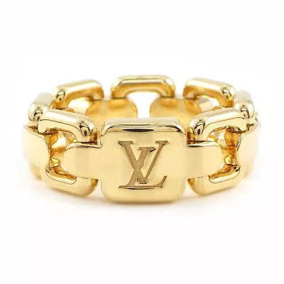 LOUIS VUITTON Ring Bague Chain Ion LV Logo Q9188C 750 Yellow Gold #49 US5.25 • £736.99