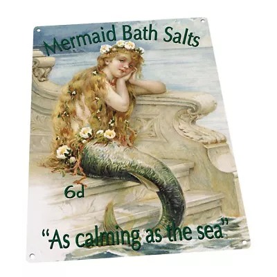 Mermaid Bath Salts Metal Sign; Wall Decor For Bath Or Laundry • $89.99