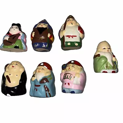 Seven Lucky Gods Figurines 2” Clay Hand Painted Rare Set Lot Of 7 VINTAGE • $25