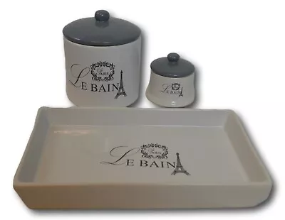 SET OF 3 PARIS LE BAIN - Canisters & Tissue Towel Tray Holder  =NEW • $58