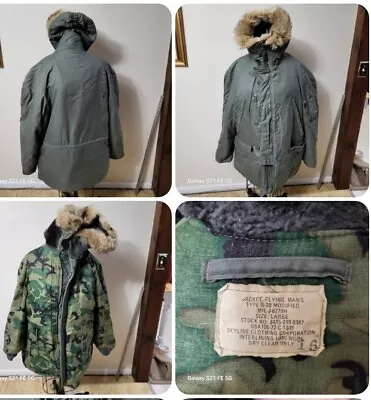 Type N-3B MODIFIED Flight  Jacket Large CAMO Vietnam USAF USMC Military Fur Hood • $235