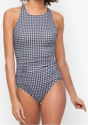 NWT Talbots X Miraclesuit High Neck Swimsuit Black/White Gingham Sz 10 • $30