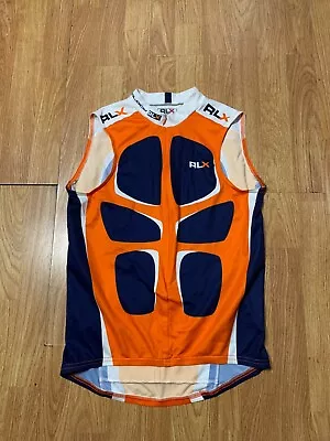 RLX Polo Sport Jersey Men's Medium Orange Racing Jersey Cycling USA Ralph Lauren • $34.99