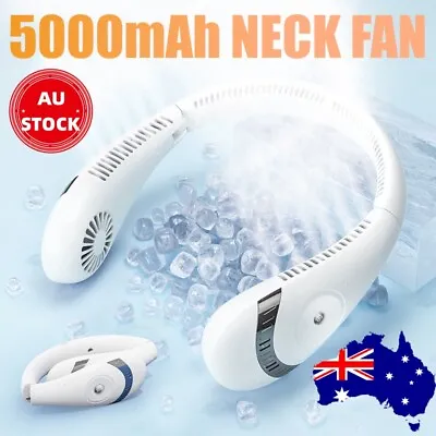 Portable Mini Neck Fan Rechargeable Bladeless Foldable 360° Air Cooling 5000mAh • $20.59