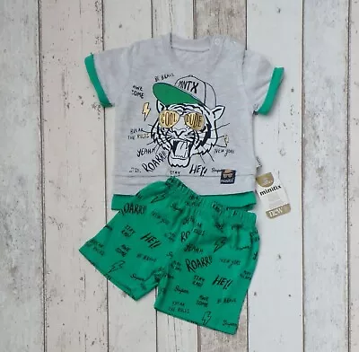 FAB Baby Boy Tiger Themed T-Shirt & Shorts Outfit - Minitix (0 - 3 Months) • £3