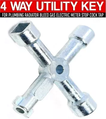 4 Way Utility Key Plumbing Radiator Bleed Gas Electric Meter Stop Cock Tap Metal • £3.99