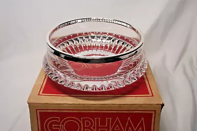 Gorham W Germany Full Lead Crystal Cut Glass Bowl Silver Plated Rim In Box 8  • $35