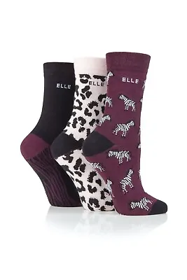£10.99 • Buy Ladies 3 Pairs Elle Natural Cotton Socks Zebra  Violet UK4-8