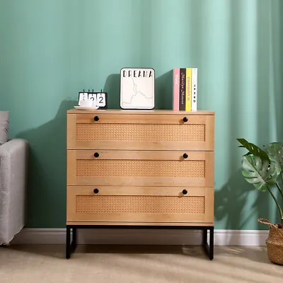 Rattan Woven Chest Of 3 Drawers Storage Cabinet Organizer Living Room Bedroom • $119.90