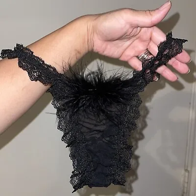 Vintage Rare 2002 Victoria’s Secret Black Sheer Marabou Open Butt Panty Small • $129.99