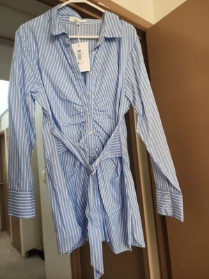 $8 • Buy Set The Tone Shirt Dress Blue Stripe Dazie Size 16