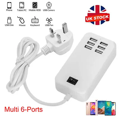 Multi 6-Ports USB Phone Charger Socket Fast Charging Station Adapter UK Plug 3A • £7.97