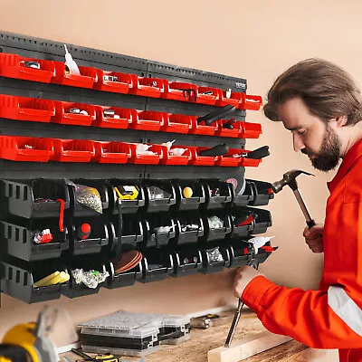 VEVOR Wall Mounted Storage Bins Small Parts Organizer Garage Tool Rack 48 Bins • £26.39