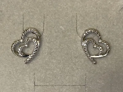 NEW ITEM* ZALES Jewelers Sterling Silver 2 Heart Shaped Diamond Earrings • $74.99