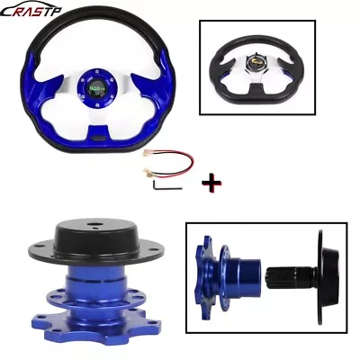 Universal 13  Blue 6 Hole Steering Wheel W/Horn Button+Quick Release Adapter • $49.99