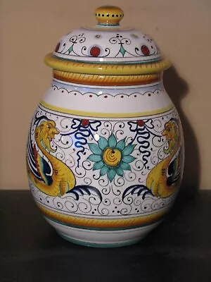 VINTAGE Deruta Italian Pottery Raffaellesco Jar Canister 8  W/lid Double Dragon • $25