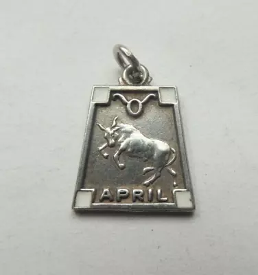 Vintage Sterling Silver & Enamel April Taurus Zodiac Charm • $17.95