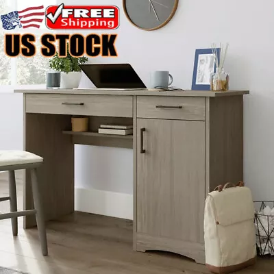 Computer Desk Adjustable Shelf Stacks Notepads Silver Sycamore Metal Home Office • $111.24