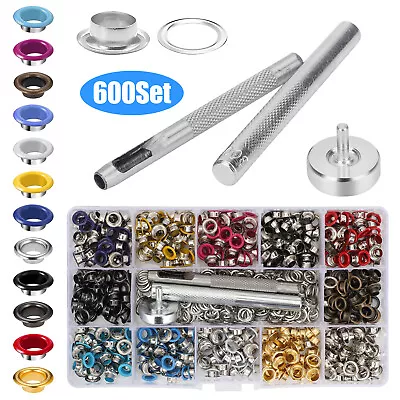 600 Set Metal Eyelets Grommets Washers Kit For DIY Leather Craft 12 Colors 5 Mm • $14.98