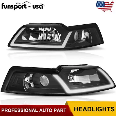 Headlights Led Tube Drl For 1999-2004 Ford Mustang Gt Black Housing Clear Corner • $119.99