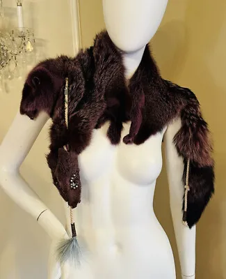 Fox Fur Purple Stole Whole Skin Fur Scarf Shawl Collar • $127