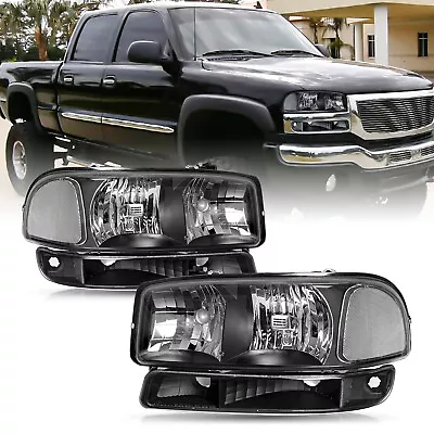 For 1999-2007 GMC Sierra/Yukon 4Pcs Black FACTORY Headlights+Bumper Signal Lamps • $56.49