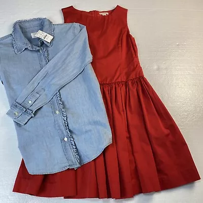 J. Crew Crewcuts Girls Size 10 Blue Chambray Shirt NWT & Red Dress NWOT • $19.99