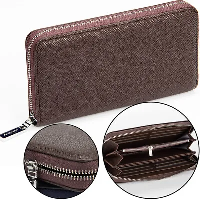 Men's Long Wallet Premium Leather Zip Around Wallet Checkbook Clutch Card Holder • $12.39