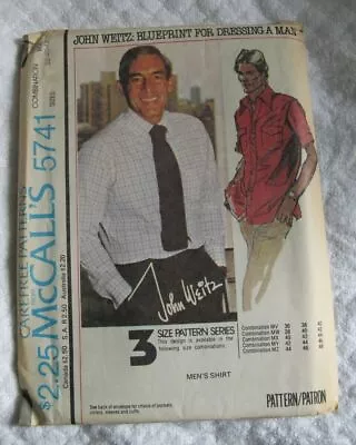 McCalls Sewing Pattern 5741 John Weitz Size 38 40 42 Uncut 1977 Mens Shirt VTG • $14.94