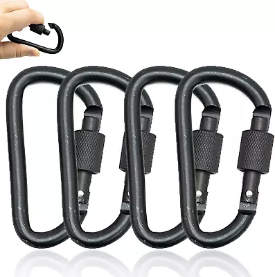 4PCS D-ring Carabiner Clip With Screw Lock 8cm/3inch Heavy Duty Aluminum Alloy • £6.49