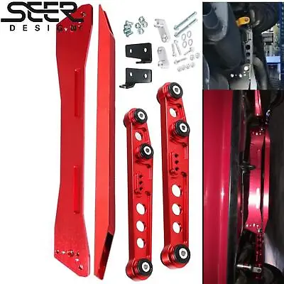 For 92-95 Honda Civic EG Red Rear Lower Control Arms + Subframe Brace + Tie Bar • $89.96